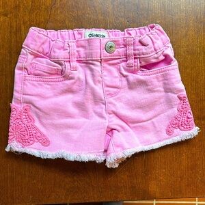 Oshkosh Toddler Pink Denim Shorts W/Raw Hem & Butterfly Size 3T